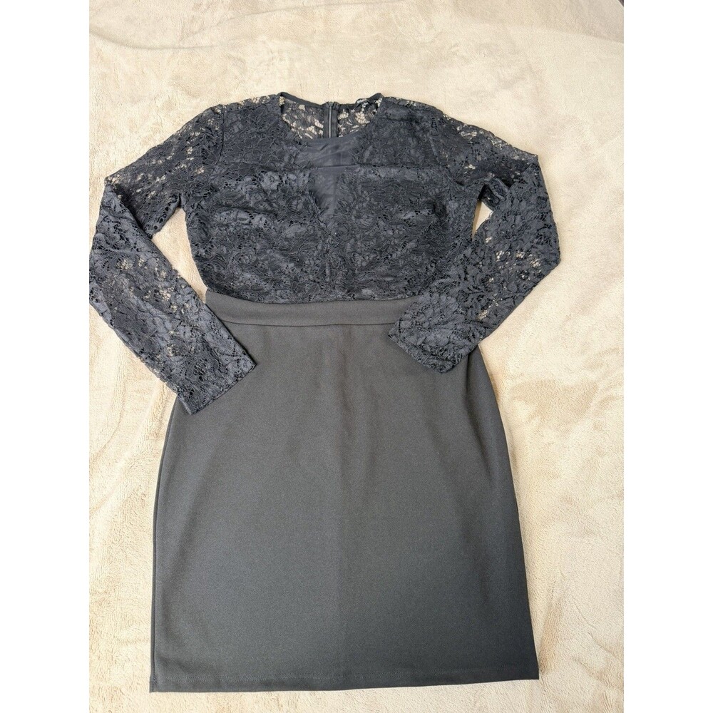 Blashe Floral Lace Mini Black Dress Long Sleeve Size L